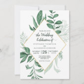 Waterverf Wild Leaves Hunter Green Wedding Kaart (Voorkant)