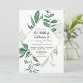 Waterverf Wild Leaves Hunter Green Wedding Kaart (Staand voorkant)