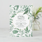 Waterverf Wild Leaves Hunter Green Wedding Kaart (Staand voorkant)