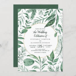 Waterverf Wild Leaves Hunter Green Wedding Kaart