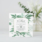 Waterverf Wild Leaves Hunter Green Wedding Kaart (Staand voorkant)