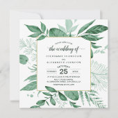Waterverf Wild Leaves Hunter Green Wedding Kaart (Voorkant)