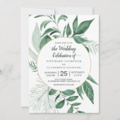 Waterverf Wild Leaves Hunter Green Wedding Kaart (Voorkant)