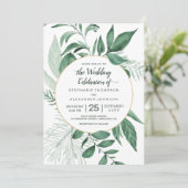 Waterverf Wild Leaves Hunter Green Wedding Kaart (Staand voorkant)