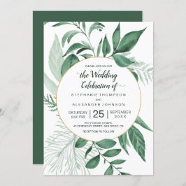 Waterverf Wild Leaves Hunter Green Wedding Kaart