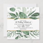 Waterverf Wild Leaves Hunter Green Wedding Kaart (Voorkant)