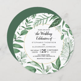 Waterverf Wild Leaves Hunter Green Wedding Kaart