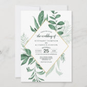 Waterverf Wild Leaves Hunter Green Wedding Kaart (Voorkant)
