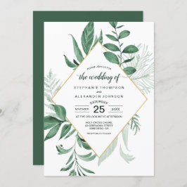 Waterverf Wild Leaves Hunter Green Wedding Kaart