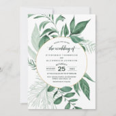 Waterverf Wild Leaves Hunter Green Wedding Kaart (Voorkant)