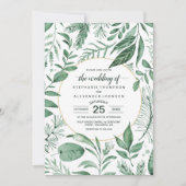 Waterverf Wild Leaves Hunter Green Wedding Kaart (Voorkant)