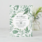 Waterverf Wild Leaves Hunter Green Wedding Kaart (Staand voorkant)