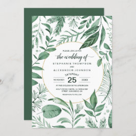 Waterverf Wild Leaves Hunter Green Wedding Kaart