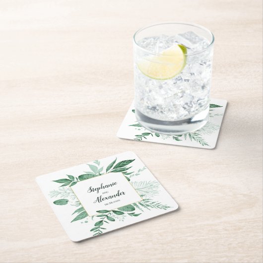 Waterverf Wild Leaves Hunter Green Wedding Kartonnen Onderzetters (Insitu)