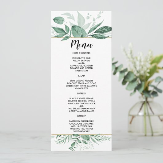 Waterverf Wild Leaves Hunter Green Wedding Menu (Staand voorkant)