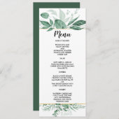 Waterverf Wild Leaves Hunter Green Wedding Menu (Voorkant / Achterkant)