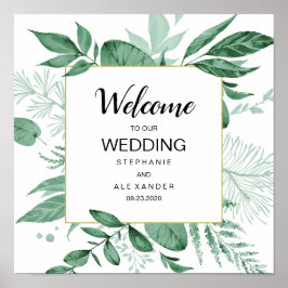 Waterverf Wild Leaves Hunter Green Wedding Poster