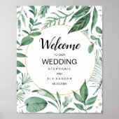Waterverf Wild Leaves Hunter Green Wedding Poster (Voorkant)