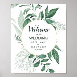 Waterverf Wild Leaves Hunter Green Wedding Poster