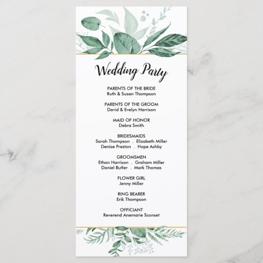 Waterverf Wild Leaves Hunter Green Wedding Programmakaart (Achterkant)