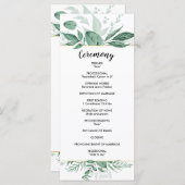 Waterverf Wild Leaves Hunter Green Wedding Programmakaart (Voorkant / Achterkant)