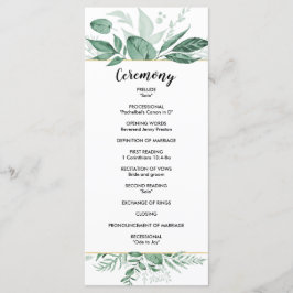 Waterverf Wild Leaves Hunter Green Wedding Programmakaart
