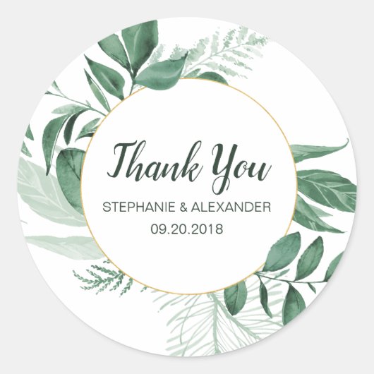 Waterverf Wild Leaves Hunter Green Wedding Ronde Sticker (Voorkant)