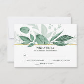 Waterverf Wild Leaves Hunter Green Wedding RSVP Kaartje (Voorkant)