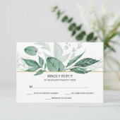 Waterverf Wild Leaves Hunter Green Wedding RSVP Kaartje (Staand voorkant)