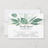 Waterverf Wild Leaves Hunter Green Wedding RSVP Kaartje (Voorkant)