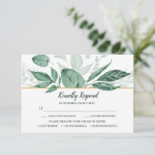 Waterverf Wild Leaves Hunter Green Wedding RSVP Kaartje (Staand voorkant)