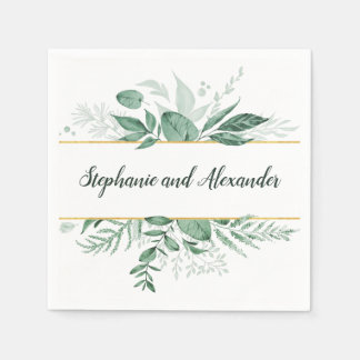 Waterverf Wild Leaves Hunter Green Wedding Servet