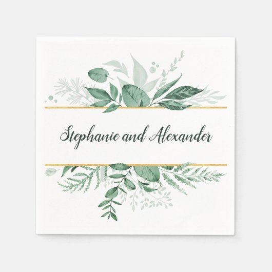 Waterverf Wild Leaves Hunter Green Wedding Servet (Voorkant)