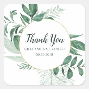 Waterverf Wild Leaves Hunter Green Wedding Vierkante Sticker