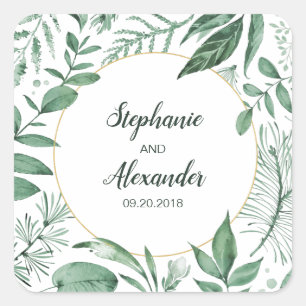 Waterverf Wild Leaves Hunter Green Wedding Vierkante Sticker