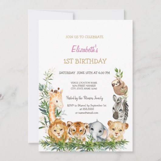 Waterverf Wild One Animals Oerwoud Tropisch 1e Kaart (Voorkant)