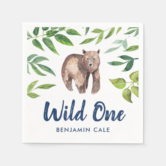 Waterverf Wild One Beer Eerste Verjaardag | Wit Servet (Voorkant)