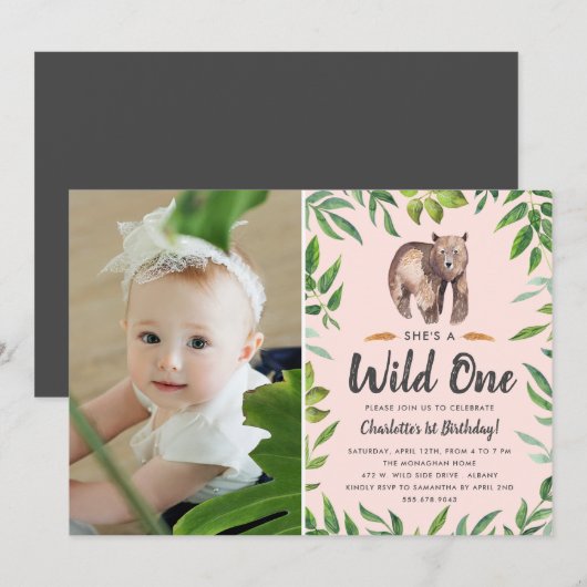 Waterverf Wild One | Meisjes Foto Verjaardag | blo Kaart (Voorkant / Achterkant)