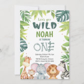 Waterverf Wild One Safari 1e Verjaardagsuitnodigin Kaart (Voorkant)