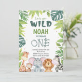 Waterverf Wild One Safari 1e Verjaardagsuitnodigin Kaart (Staand voorkant)