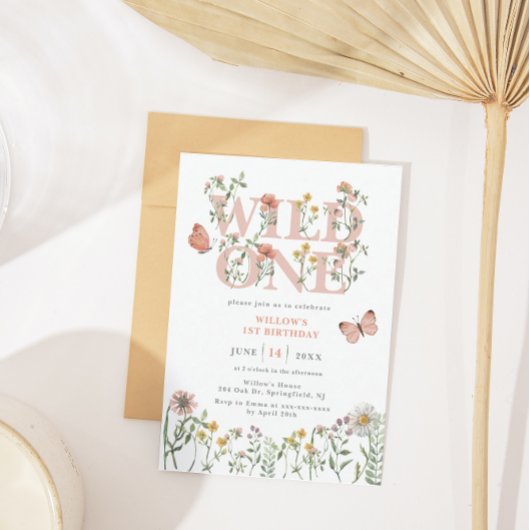 Waterverf Wild One Wildflower 1e Verjaardag Kaart