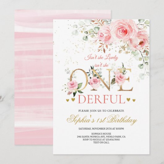 Waterverf Wild One Wildflower 1e Verjaardag Kaart (Voorkant / Achterkant)