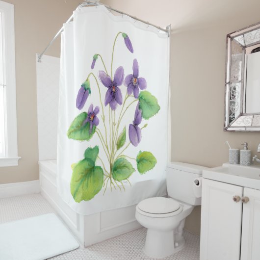 Waterverf Wild Violets Shower Curtain Douchegordijn (In situ)