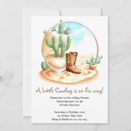 Waterverf Wild West Boy Baby shower Kaart (Voorkant)
