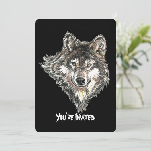 Waterverf Wild Wolf Head Design Kaart (Staand voorkant)