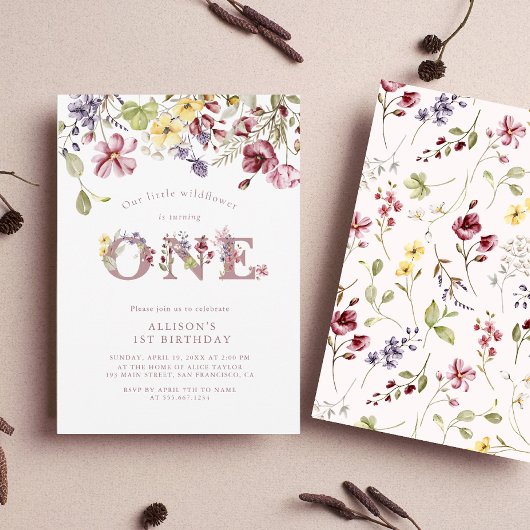 Waterverf Wildbloem 1e verjaardag Mauve Girl Kaart