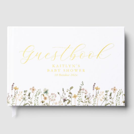 Waterverf Wildbloem Baby shower Gastenboek (Voorkant)