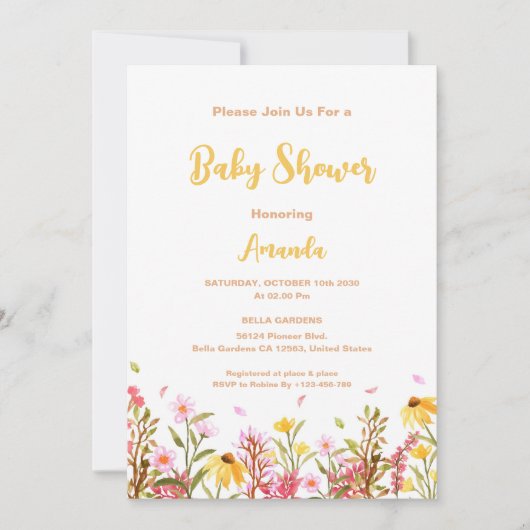 Waterverf Wildbloem Baby shower Kaart (Voorkant)