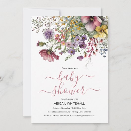 Waterverf Wildbloem Baby shower Kaart (Voorkant)