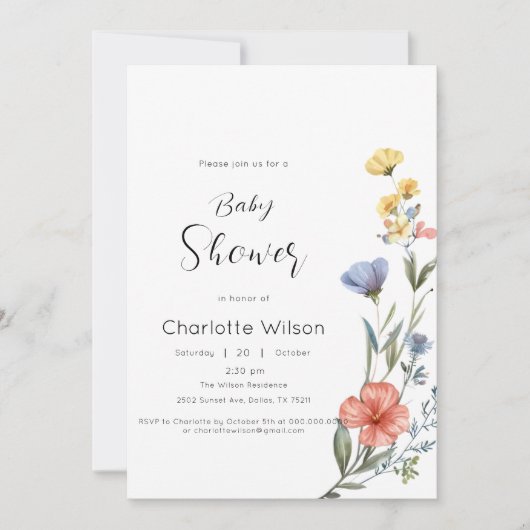 Waterverf Wildbloem Baby shower Kaart (Voorkant)